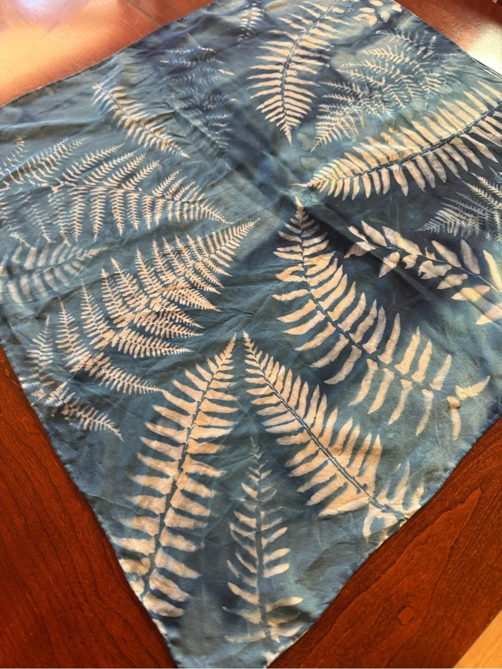 Silk Fern Pattern Cyanotype scarf